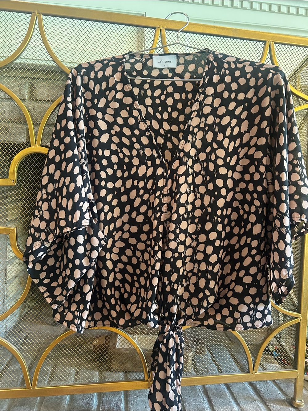 Adrienne Black & Blush Dot Tie-Front Blouse